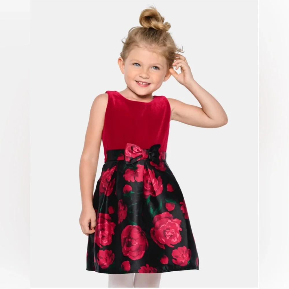 The Children’s Place Toddler Girls Floral Velour Party Dress Red Size 3T NWT